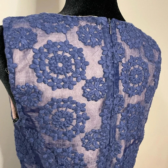 Blu Pepper Navy Blue Dress with Embroidered Mesh Fabric and Nude Underlay - Picture 10 of 12